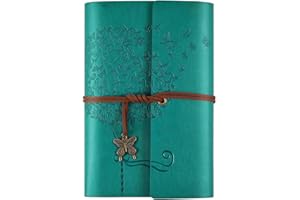 OMEYA Diario per quaderni in pelle, diario ricaricabile per donne ragazze, diario per viaggiatori retrò a righe regalo A6 13 x 18,5 cm (blu)