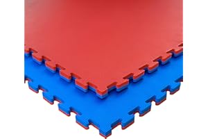 JOWY Matelas en Caoutchouc Mousse Pack de Structure Tatami Puzzle Idéal Arts Martiaux, Judo, Plancher de Tatami Japonais | Épaisseur: 2,5 cm (Rouge/Bleu, 10m2)