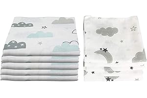 M.M.C. Lot de 10 Langes en Mousseline pour bébé - 80 x 70 cm - Certifié Öko-Tex (Nuages 5 Gris, 5 Menthe)