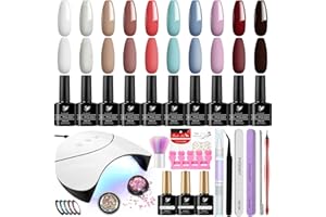 Phoenixy Set Semipermanente Unghie Completo, 10 Colori Smalto per Unghie in Gel con 36W Lampada per Unghie Kit Unghie Portatile per Principiante