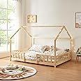 [en.casa] Children's bed Sisimiut house bed 120 x 200 cm with fall-out protection wooden bed for children floor bed slatted frame pine wood wood colours