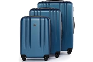 FERGÉ Kofferset 3 teilig Hartschale Marseille Reisekoffer Trolley-Set (Handgepäck, L, XL) 3er Set Hartschalenkoffer Roll-Koffer 4 Rollen 100% ABS blau
