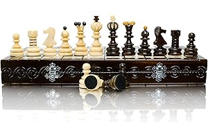 Jeu D echecs en Bois Brun | Master of Chess Jeu D'échec en Bois Pliable | Chess Board 42cm | Echecs Portable Fait Main | Chess Set pour Enfants et Adultes