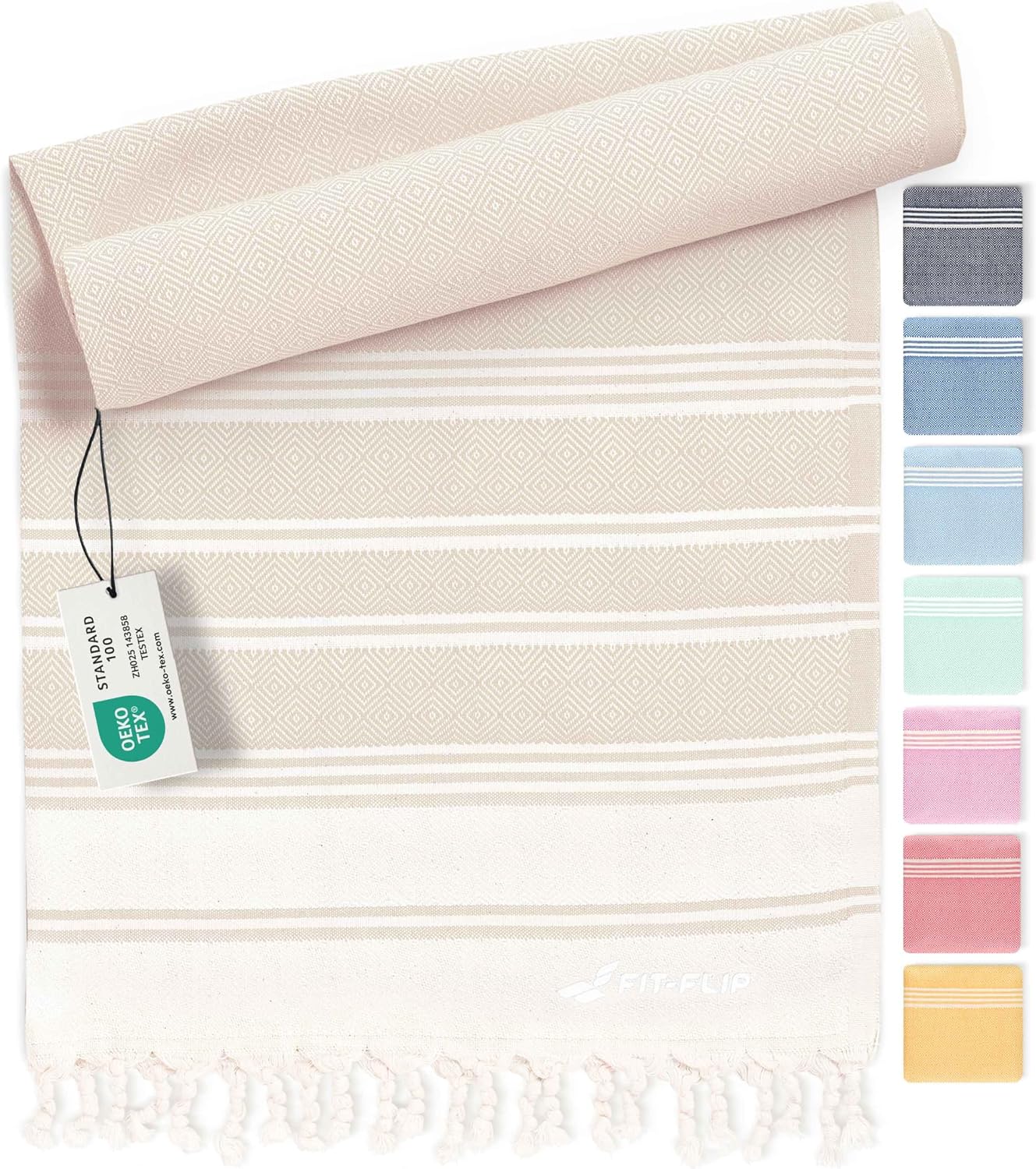 Fit-Flip Toallas Playa Hammam – Pareos Grandes de algodón 100% – Toalla Pareo compacta, Gigante y Secado rápido – Fouta XL Absorbente – Ideal para Piscina - Arena - 100x200cm Diamond