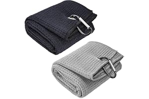 MOONSING Toalla de Golf de Microfibra, 2 Piezas Tríptico Toalla de Limpieza con Mosquetón Clip, Plegable Toalla Deportiva de Secado rápido para el Sudor para Correr, Yoga, Acampada, Gimnasia, 60*40cm