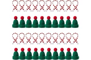 Lvefyti 40 Stück Mini Weihnachtsmütze und Schal Set,Mini Strickmützen für Besteck Tasse Flasche,Mini Puppenzubehör,Mini Hut Schal für DIY Weihnachten Flaschendeko Tischdeko Weinflasche Deko Partydeko