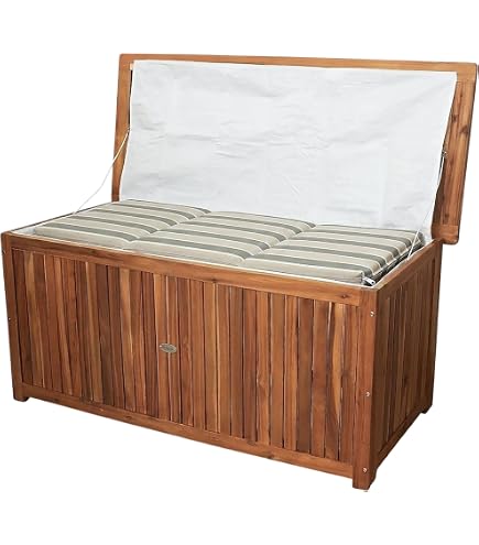 CLP Auflagenbox XXL Novena Aus Teakholz – Wasserdicht, Wetterfest, 160 Cm, Handgefertigt, Mit Gasdruckfeder – Für Kissen, Werkzeug & Co. Im Garten