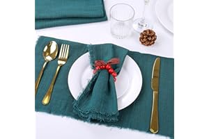 Dloapesy Cheesecloth Napkins, Set of 6, Weddings Decorative Napkins, Dinner Parties, Everyday use, Hand Dyed 100% Cotton Napkins(42cm*42cm) (Green)