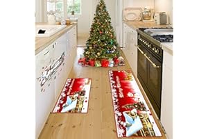 HSGLGNA Christmas Kitchen Rugs Set 2 Piece, Standing Floor Mat Non Slip Xmas Mats for Bedroom, Living Room, Hallway (43x75+43x150cm, Christmas A)