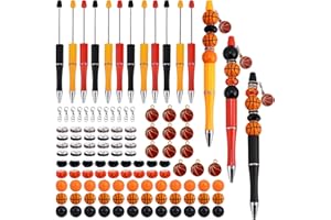 WEWAYSMILE Pack of 12 Bead Pens, Large Pack, DIY Pearl Pens with Black Ink Bead Pens Set, Colourful Basketball Pendant for DIY Gift, Students, Office, School Supplies