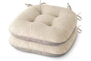 MineCozy Indoor Chair Cushions for Dining Room Set of 2 Non Slip Kitchen Chair Cushions with Ties Tufted Seat Pads 42x40x8cm/17 x16 x3 Cream