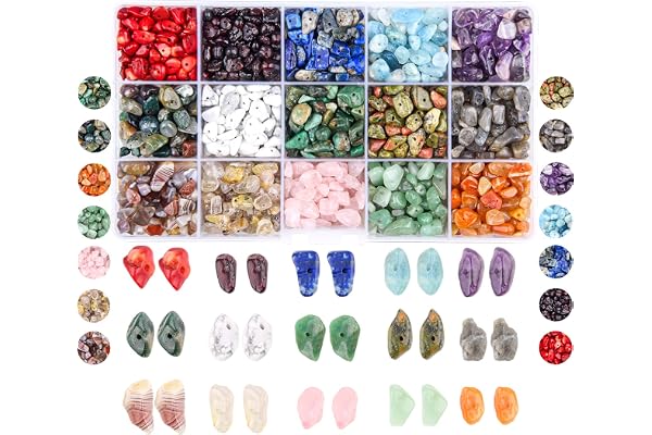 Colle Lot de Perles de Petites Pierres Précieuses Irrégulières - Pierres Naturelles de Guérison - Perles en Vrac pour la Fabrication de Bijoux, Collier, Bracelet, Bague (15 couleurs)