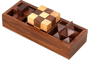 Ajuny Coffret Casse-Tête 3D en Bois 3-en-1 – Jeu de logique Ados & Adultes avec Plateau de Rangement 3 Compartiments, Format Compact, Fait Main – Idée Cadeau déco pour Bureau & Maison