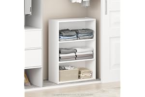 Furinno REED Wardrobe Storage Organiser, 3-Tier Open Shelves Clothes Storage, Clothing Closet Organiser, for Bedroom, Closet, Plain White