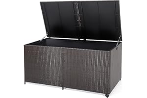 Giantex Coffre de Rangement en Rotin 662 L, Boîte de Rangement Résine avec 2 Roulettes et 2 Vérin à Gaz, Résistant aux Intempéries, 150 x 77 x 73 cm