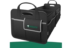 Tonmifr 2-Compartment Car Boot Organiser & Storage Box, Heavy-Duty 600D Oxford Collapsible Tidy with Reflective Strips and 8 Side Mesh Pockets for SUV, Hatchback, Estate - (65L)