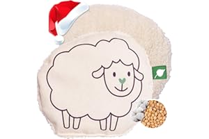 Herbalind Waschbares Kirschkernkissen für Kinder und Babys SCHAF - 100% Baumwolle Plüsch Wärmekissen, Wärmekuscheltier Flauschiges wärmendes Stofftier 19x19 cm als Wärmflasche mit Kirschkernen