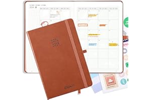 ELAKIRI Kalendarz 2025 kalendarz książkowy A5 1 tydzień 2 strony, terminarz spotkań 2025 (październik 2024-grudzień 2025) z papierem 100 g/m² w twardej oprawie ze skóry PU dla planistów szkolnych