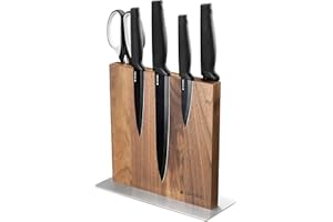 Navaris Bloc à Couteaux magnétique - Bloc aimanté Double Face en Bois de Noyer - Range Couteau de Cuisine Vide - Support Vertical avec Aimant