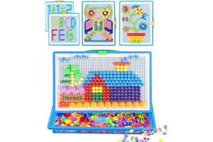 QCHOMEE Kids Jigsaw Puzzle Board Mushroom Nails Pegboard DIY Assorted Color Mosaic Kit Game Educational Toys Popular Birthday Christmas Toys for Children Girls Boys Age 3-8 Years (295 PCS)
