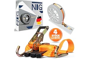 NTG Lot de 4 Sangles d'Arrimage pour Transport de Voiture | Sangle de Sécurité de Roue | 35 mm | Fabriqué Selon la Norme