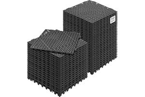 VEVOR Lot de 50 Dalles de Jardin Piscine 30x30x1,5 cm Noir Dalle Clipsable Ajourée Antidérapante en PVC Drainage Rapide Revêtements de Sol Extérieur Intérieur pour Terrasse Cuisine Spa Salle de Bain