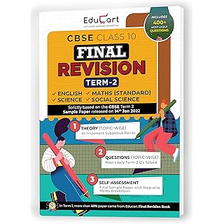 Educart CBSE Class 10 Final Revision Book Term 2 For Maths Standard + Science + SST + English 2022 (including Sample papers) 9789355612809