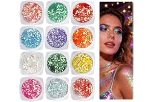 TACITMEET Festival Glitter Viso, 12 pezzi Body Glitter Gel Chunky Sequin, Festival Glitter viso Accessori per capelli, Glitter per il corpo, Halloween Trucco, Carnevale e Glitter Festival