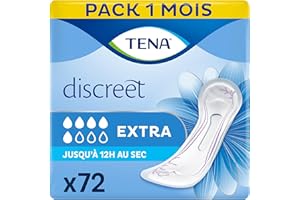 TENA Discreet Extra - Serviettes Incontinence Femme - Post-accouchement - Protections Absorbantes pour Fuites Urinaires Modérées - 72 Serviettes (Pack 1 Mois)