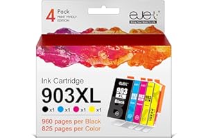 ‎EJET ejet 903XL Multipack-Druckerpatronen Kompatibel für HP 903 903XL Patronen für Officejet Pro 6950 6960 6970 All-in-One Drucker (4er-Pack, Neuester Chip)