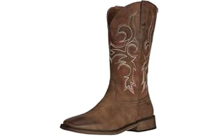 SheSole Women's Square Toe Western Cowgirl Cowboy Boots Mid Calf Embroidered