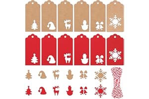 SEPGLITTER 120 Stück Weihnachts Geschenkanhänger Weihnachten Etiketten aus Kraftpapier mit Seil,handgemachte DIY Christbaumschmuck Ornamente (Rot ， Braun)