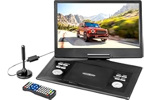 REFLEXION DVD1424 portabler/tragbarer DVD-Player 14 Zoll (36 cm) LCD-Monitor mit DVB-T2 HD Tuner, integrierter Akku, inklusive Gamepad, Game-Disk und 12V-Auto-Adapter