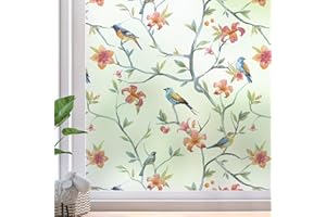 dktie Window Film Stained Glass Privacy Window Film Frosted Bird Window Stickers Static Clings Window Tinting Film for Home, Room Décor, Living Room, Bathroom, Kids Room, Bedroom 44.5x200cm