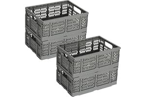 SENHOGLB Senloglb 4er-Set Klappboxen Faltbare (3,2 cm) 19l BelüFtete Faltkiste Aus Robustem Kunststoff - 40x30x16cm Klappkiste Groß mit Verriegelung für Küche, Kleidung, Spielzeug & Kofferraum, Grau
