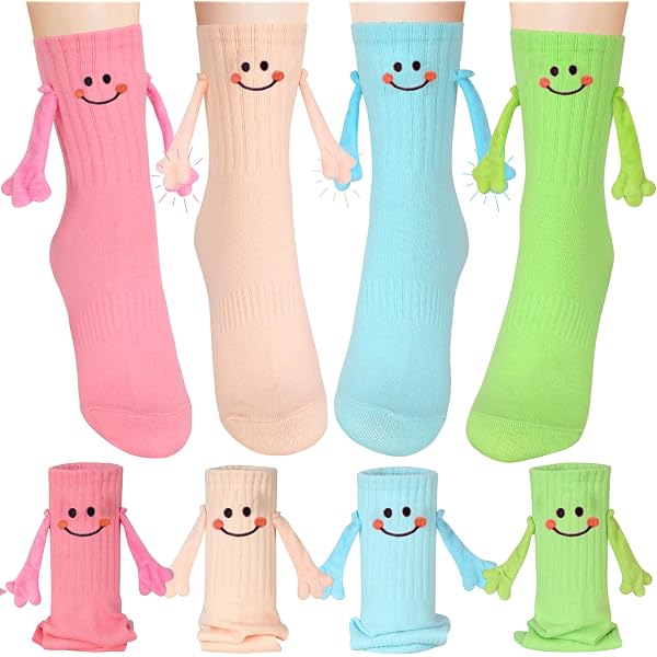 Chaussettes Magnétiques CPJJ - 2 Paires Couple Main Dans La Main Avec Yeux 3D, Blanc Et Bleu Clair