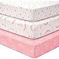 Unnivoll Cot Sheets 120 x 60 cm Fitted Super Soft & Breathable Toddler Bed Sheets Cozy Baby Cot Bed Sheets 3 Packm White Pink Moon