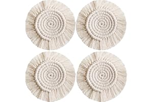 Hocaies Cotone Sottobicchieri in Treccia Tazza in Macramè Fatta a Mano Set Tovaglietta Boho Decorazione Per Tazze Bevande Birra Caffè (Tipo A 4 Pezzo)
