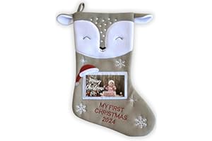 HEART'S SIGN Heart’s Sign Primer calcetín de Navidad del bebé 2024 | Mi Primera Navidad con mi niño o niña | Medias para recién Nacidos - Adornos navideños (Gris)