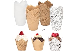 OAKENCREST 200 Pezzi Pirottini per Muffin Carta, Tulipani Pirottini Muffin Carta, Pirottini Cupcake, per Muffin, Torte, Budini, Focaccine, Gelati, Pirottini di Carta per Cottur, Compleanno, Festa