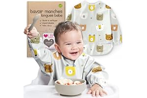 Nombear Bavoir Manches Longues pour Bébé - Bavoir Bébé Imperméable, Tablier Bebes pour Manger, Tablier Enfant Repas, Bavoirs DME, Blouse Bebe Repas