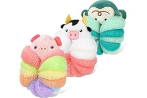 PHOGARY Duschschwamm Körper Kinder 3 Stück, Niedliche Badeschwämme für den Körper, Tier Luffa Schwamm Mesh zum Baden, Körperschrubber Dusch Schwamm Spaßiges Loofah für Kinder B
