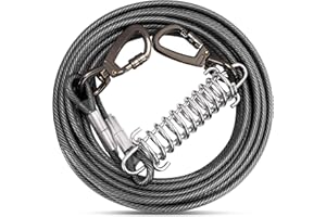 ZZOHAA Black Dog Tie Out Cable with Spring Swivel Lockable Hook,Heavy Duty Dog Chains for Outside Pet Runner Cable Leads for Yard Camping for Dogs Up to 500 LB（3m）