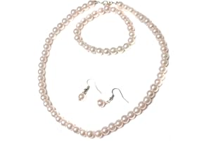 Caprilite Classic Faux Pearl Necklace Earrings & Bracelet Jewellery Set for Women Vintage
