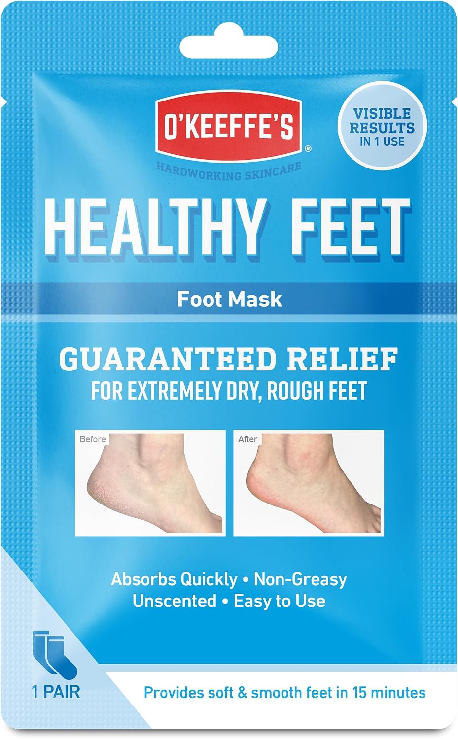 O’Keeffe’s Healthy Feet Foot Mask – Intensive Moisturising Sock Treatment for Extremely Dry, Rough Feet & Cracked Heels – Visible Results in One Use