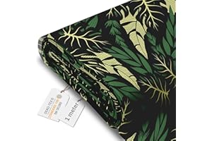 DreamRoots Tissu imperméable extérieur au metre 160 cm Largeur - Toile exterieure impermeable 100% de polyester 600D 220g/m - Tissus au metre ameublement Tropical Dark Green Leaves 1M
