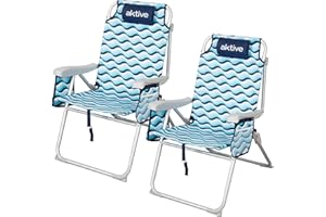 AKTIVE Pack 2 sillas de Playa Plegables XL 48x78x95 cm, Aluminio y poliéster, Respaldo 5 Posiciones, Antivuelco, Asas Mochila, Bolsillos, Color Azul, Modelo Aruba (62416)