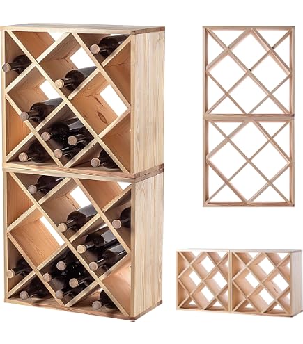 Module étagère à Vin CUBE 50 Tobacco Losange - En Pin, Dimensions 50x50x25 Cm, Capacité 20 Bouteilles, Style Industriel - 6