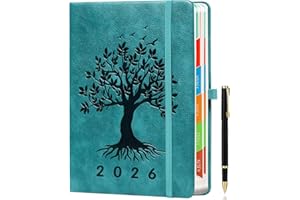 ZXHQ Agenda 2026 A5, 2026 Agenda Giornaliera, Gennaio - Dicembre 2026, Design Albero della Vita, carta 100 g/m², Schede Laterali a Colori, con Penna e Tasca Interna, Verde Petrolio