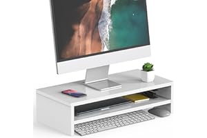 FITUEYES Supporto Monitor Supporto per Monitor in Legno L54xW25,5xH14cm (Bianco) DT205405WW